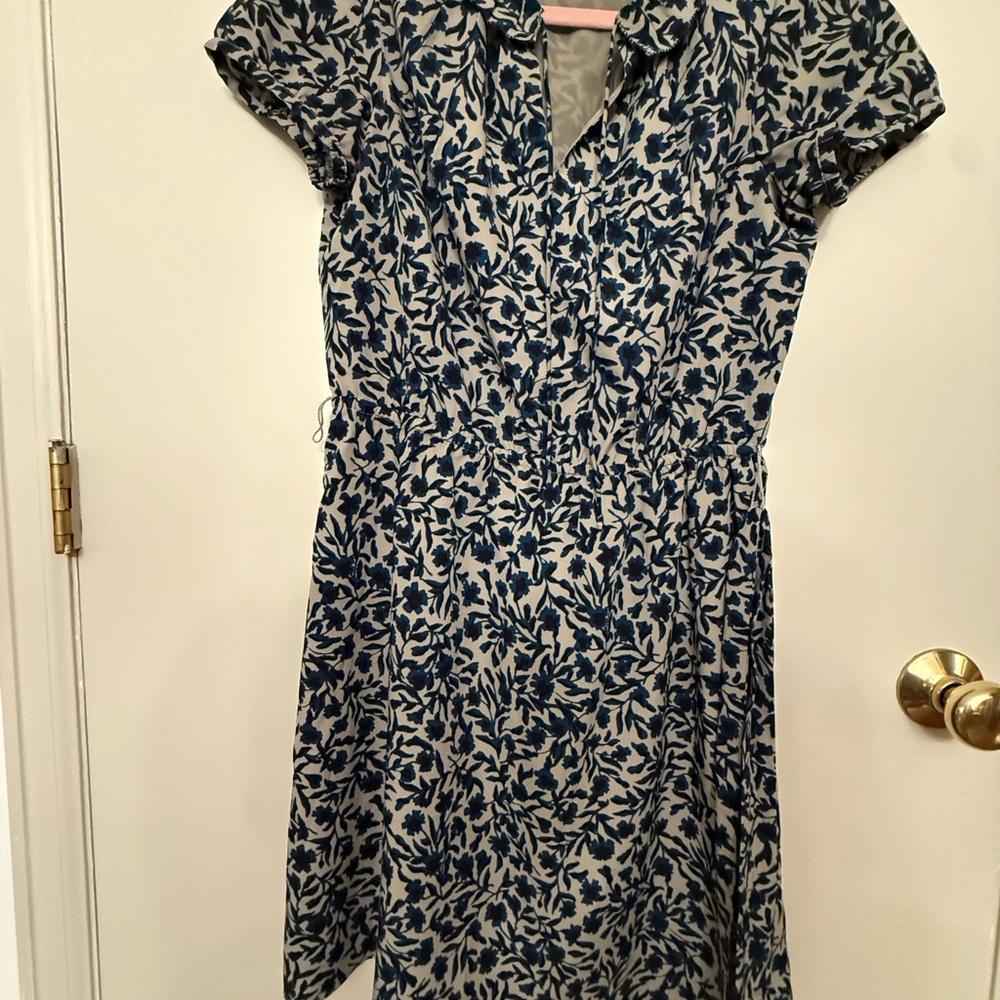 LOFT Gray and Blue Floral Dress